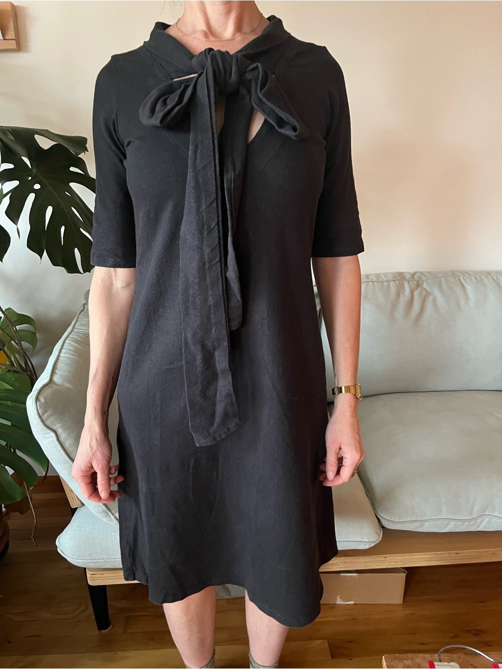 Hemp Black Tie-Neck Women’s Dress
